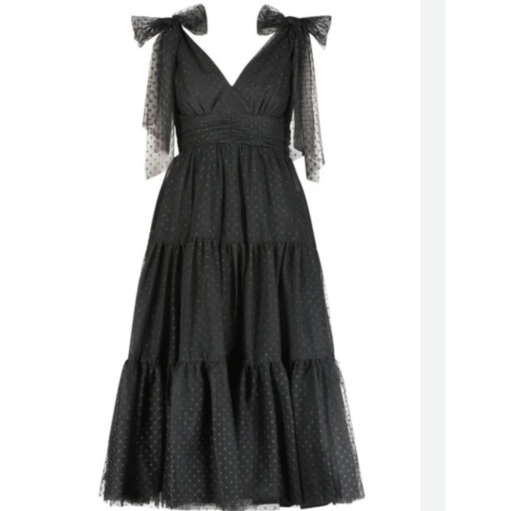 JessaKae Jeanne Dress black Dotted Swiss Tulle Bows Ankle Length Dress XL